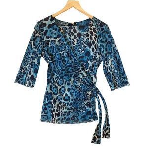 Johnny Heaven Mesh Leopard Print Top‎ Size XL Vintage Y2K Stretch Mob Wife
